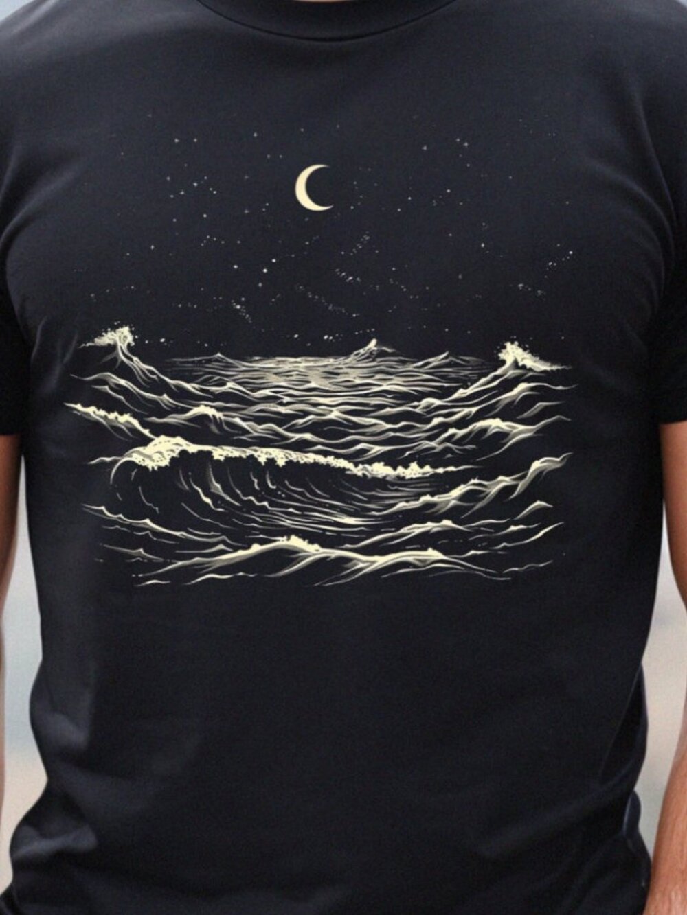 Ocean Waves T-Shirt | Stargaze Crescent Moon Graphic Tee |